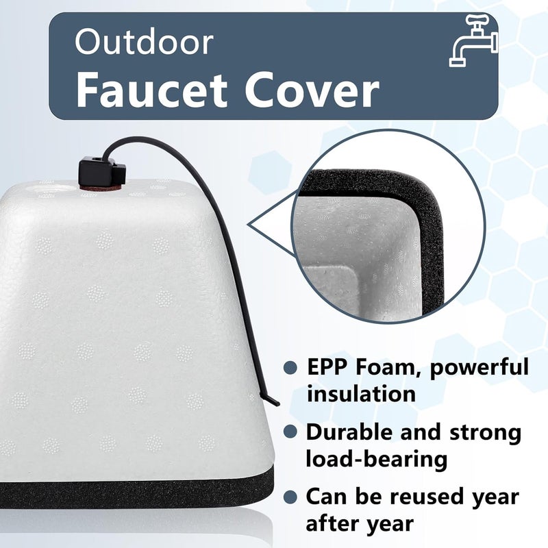 RGJ Outdoor Faucet Covers for Winter, 2 Pack Insulated Foam Faucet Cover Freeze Protection, Reusable Winter Spigot Covers Water Pipe Cover Hose Bib Covers（White） - Image 3